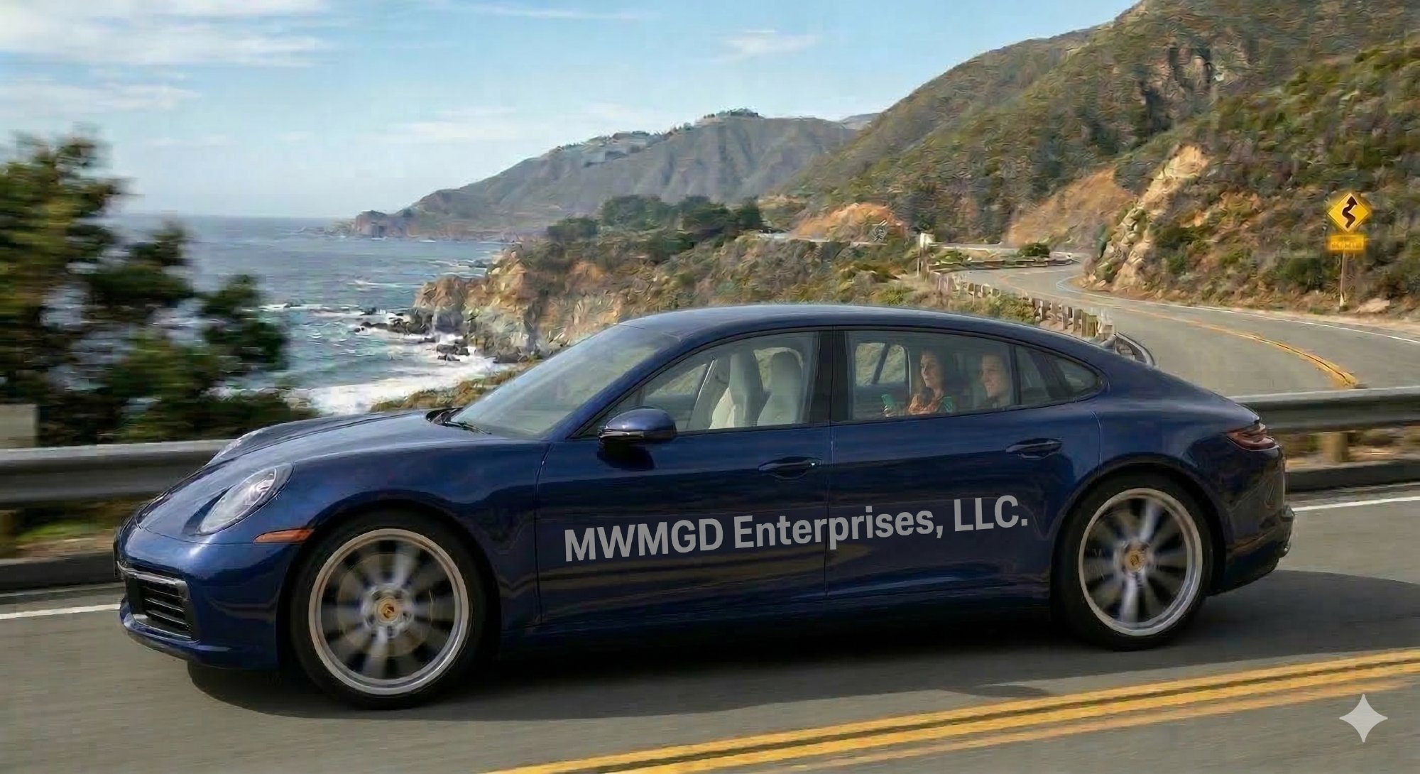 Autonomous vehicle driving along a coastal highway